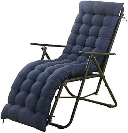 CLLC Sun Lounger Chair Cushions, Sundlight Patio Cushions Chaise Outdoor Mattress Recliner Quilted Thick Padded Seat Cushion Reclining Chair Rocking with Ties (Navy Blue, 155x48x8cm/61x18.89x3.14in)