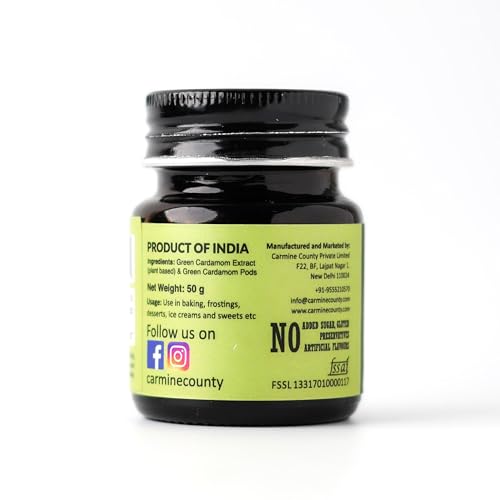 Image of Carmine County All Natural Green Cardamom Paste - 50g | Pure, Aromatic Elaichi Paste for Baking, Cooking, Desserts, Beverages, Tea, Sweets | Natural Flavoring | No Preservatives or Additives, Clean Label (Glass Jar)