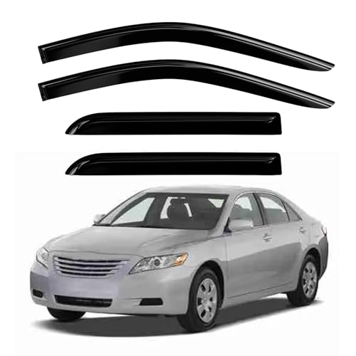 DimFlux 4PC Rain Guards for 2007-2011 Toyota Camry Window Visors for 07-11 Camry LE CE SE XLE Hybrid Deflectors Sun Shades Vent Tape On Out Channel