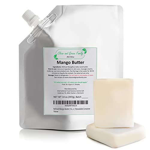 Pure Mango Butter (14 Oz) | 100% Natural, Unscented | Base Ingredient for DIY Skincare Recipes: Mango Body Butter, Homemade Face Cream, Butter Lotion, Mango Hair Butter | Resealable Pouch