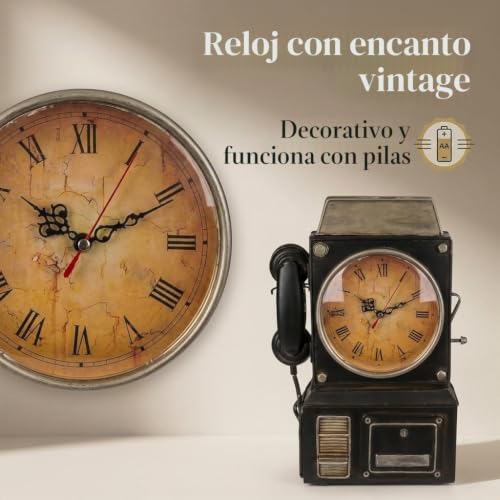 Miniatura 5 de Mijoma Caja De Llaves De Metal Con Diseño Retro De Teléfono Con Reloj, Diseño Vintage, 26 X 35,5 Cm, Decoración De Pared Retro, Funciona Con Pilas