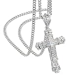 KNITUKL Cross Necklace with Diamonds, Silver Chain, Stainless Steel Pendant, Gothic Christian Jewelry (silver)