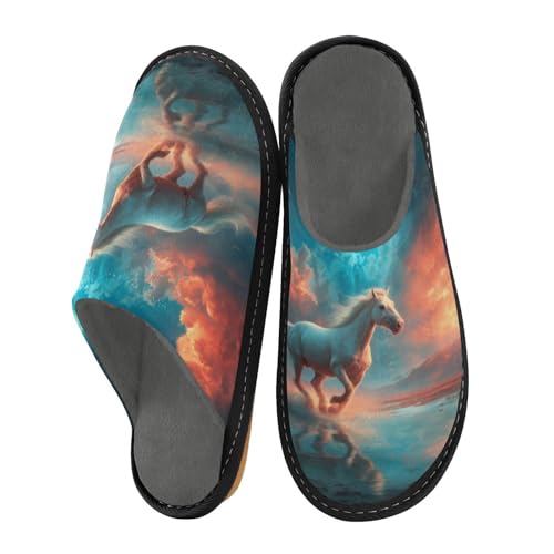 Slippers for Women Running Horse under Fiery Sky Soft Fuzzy Women's Slippers Indoor and Outdoor Shoes - Main Image