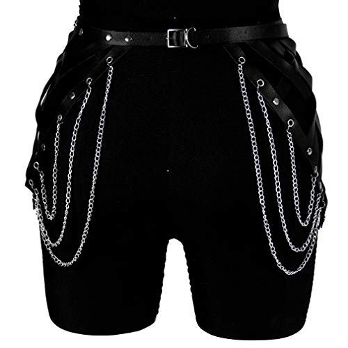 Women's Body Harness Belt Mardi Gras PU Leather Punk Gothic Metal Chain Belt Dance Halloween Costume Accessories4