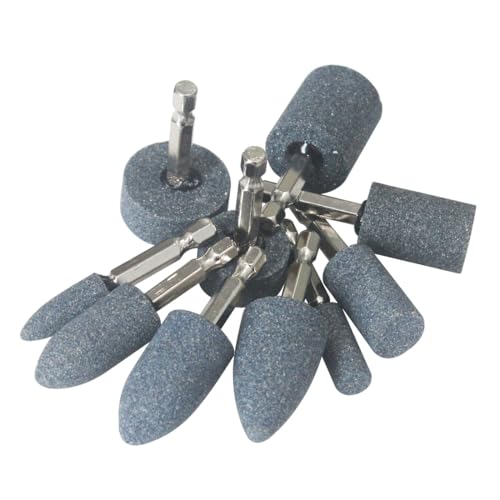 JUNLIXN 10 Pcs Drill Grinding Stone Set, 1/4'' Hex Shank Aluminum Oxide Mounted Grinding Points for Rotary Tools