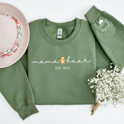 Custom Mama Bear Sweatshirt with Kid Names on Sleeve Personalized Mama Sweatshirt Est 2026 for Mom Mode Sweater for Mom - Image 4