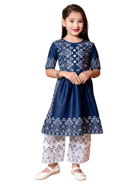 Badshah New DRESSES Cotton Blend Casual Printed Short Sleeves Long Kurta and Pallazzo Set for Girls Kids