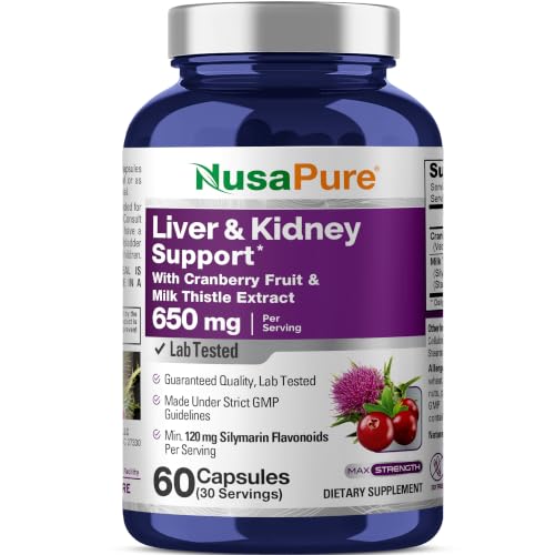 NusaPure Liver & Kidney Support with Cranberry Fruit & Milk Thistle Extract 650 mg 60 Capsules Non-GMO Soyfree Dietary Supplement