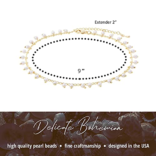 Ankle Bracelet For Women – Anklets For Women Girls – Bohemian Boho Summer Beach Vacation Wear – Gold Plated Chain & Colorful Seed Bead Drop Design - Gift Box Included (Pearl) #TOP1