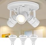 Arcfox Replaceable 3 Light Flush Mount Ceiling Spotlight Fixture Round Mr16 Type Gu10 Base Directional LED Track Lighting Fixtures Ceiling White Gallery Accent Lighting 3x5w LED Bulb Included
