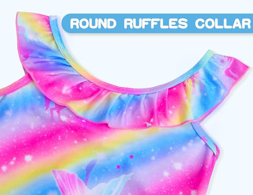 Image of Snowheart Girls Swimsuit One Piece Bathing Suit Kids Quick Dry Shoudler Ruffle Floral Swimwear for 3-12 Years Old