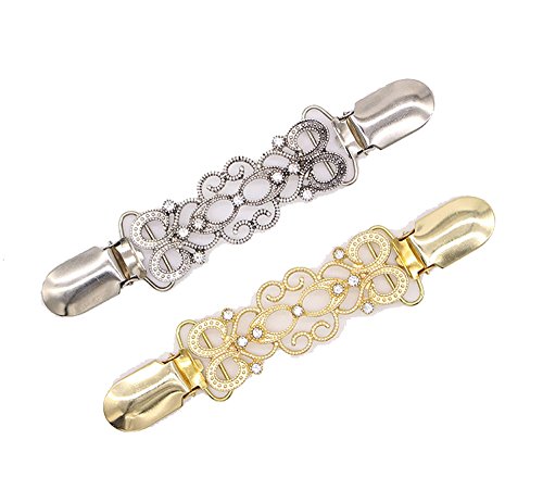 CAREOR Paquet de 2 pinces à chandail en or et en argent, pinces à cardigan perlées, perle élégante, pince à cardigan Cover