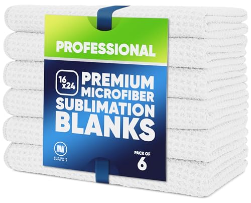 Microfiber Wholesale Sublimation Blanks Towels 16x24 - Premium Waffle Weave Microfiber Towels for Kitchen - Polyester Blanks for Kitchen or Craft Use - 6 Pack