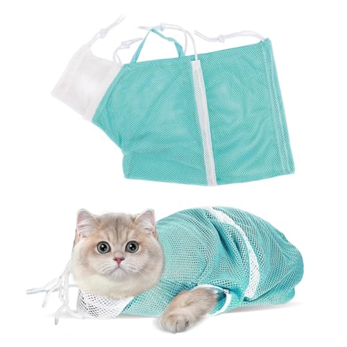 MUFUSHAN 猫用 みのむし袋 猫 シャワーバッグ 猫用しつけ用品 メッシュ通気 猫 洗濯キャットバッグ 点眼 耳掃除 皮下点滴 猫爪切りネット 脱走防止 暴れる猫対策