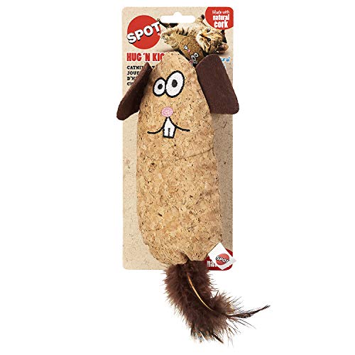 SPOT Corkies Hug N Kick Catnip Cat Toy – Natural Cork and Feathers, Engaging Enrichment for Cats, Promotes Activity, Eases Stress, Ideal for Indoor Pets, Assorted Styles, 1 Piece