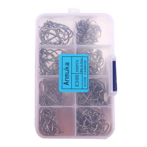 300pcs Barbed Fish Hook with Eye Carbon Steel Eyed Sea Fish for Metal Fishing Tackle Rustproof Single Enduring Barbed Fishings H