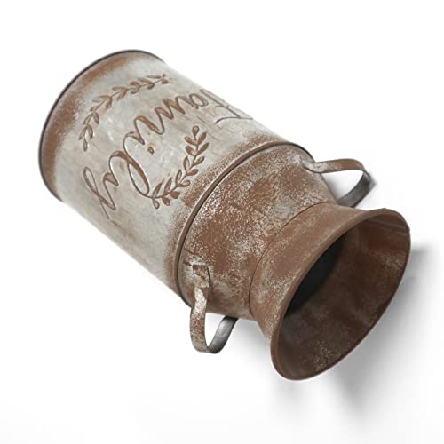 Hiderlys 7.5" High Rustic Decorative Vase With Greetings, Metal Milk Can Country Jug For Living Room, Bedroom, Kitchen, Office #TOP5