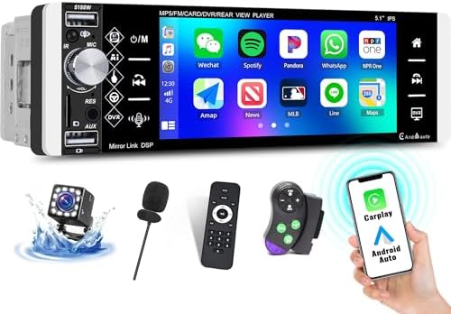 Inefala 1 Din Autoradio mit Dashcam und Rückfahrkamera, 1 Din Radio mit Ausfahrbarem Display 7 Zoll Motorisiertem, Wreless Carplay Android Auto, Mirror Link, SWC, Radio FM, USB, SWC, Fernsteuerung