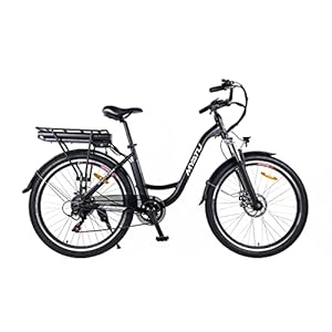 MYATU 26″ Step-Through Elektrische Fiets, 36V 12.5Ah Batterij, 250W Motor, Actieradius tot 80 km, Shimano 6 Versnellingen, Dubbele Schijfremmen, Elektrische Damesfiets voor Volwassenen