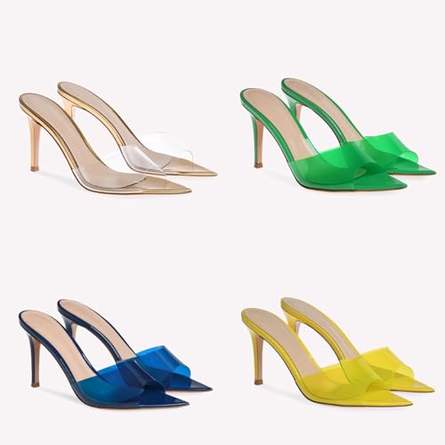 WYUETRA Women's Clear Pointed Toe Slingback Stilettos Heel Sandals Fashion Sexy Comfortable Summer Open Toe Backless Slip On Dress Slides Sandals for Casual Outdoor Party Work Wedding (Green,6) by WYUETRA - Used condition - Image 7