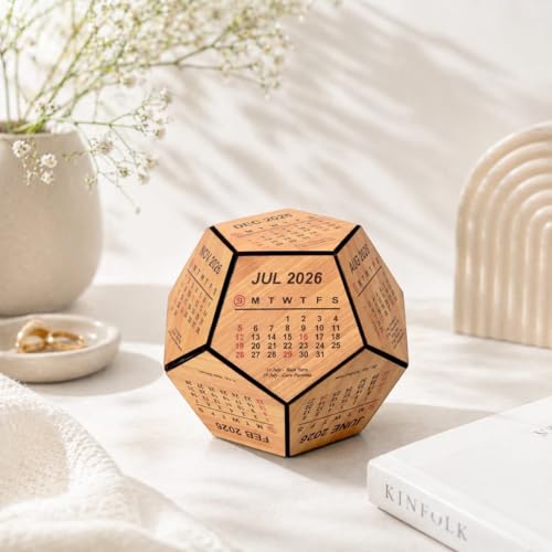 Image of GKD Wooden Pentagon Perpetual Calendar 2026 for Office Desk | 6 Inch Wooden Desk Calendar | Office Table Decor, Executive Desk Accessory, Corporate Gift