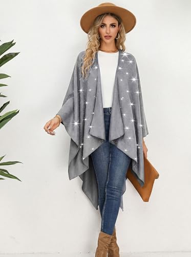 Image of Womens Rhinestones Open Front Poncho Shawl Wrap Cape Ruana Travel Blanket Cardigan