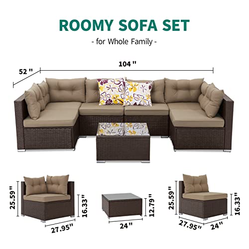 Yitahome 7 Pieces Patio Furniture Set, All-Weather Pe Rattan Conversation Set, Outdoor Sectional Sofa Wicker Outside Couch With Table For Porch Lawn Garden Backyard (Brown) #TOP6