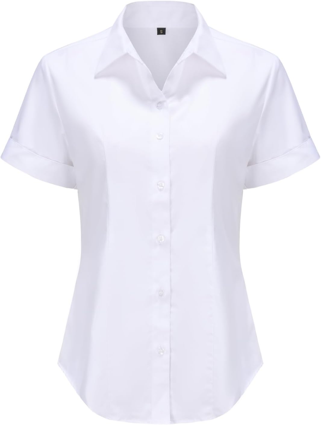 MKolourWomens Classic Fit Dress Shirt, White Button Down Shirt for Women, Wrinkle Free Collared Blouse, Dressy Casual Work Tops