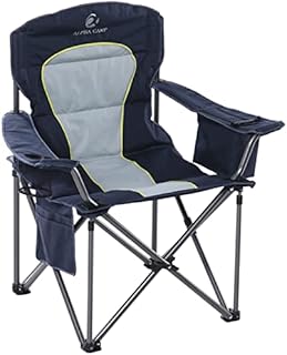 ALPHA CAMP Portable Folding Oversized Camping Chairs with Cup Holder and Cooler Bag - Heavy Duty Steel Frame Support 200 KG