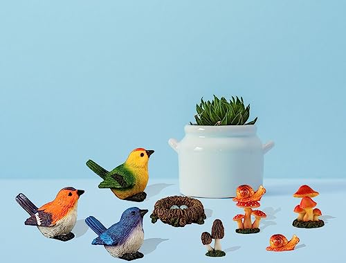 Yarchonn Miniature Garden Mushroom Ornament Outdoor, Resin Statue Snail, Novelty Robin Birds And Nest Fairy Garden Accessories For Patio, Yard, Lawn Or Home Garden Decorations, Set Of 9 #TOP6
