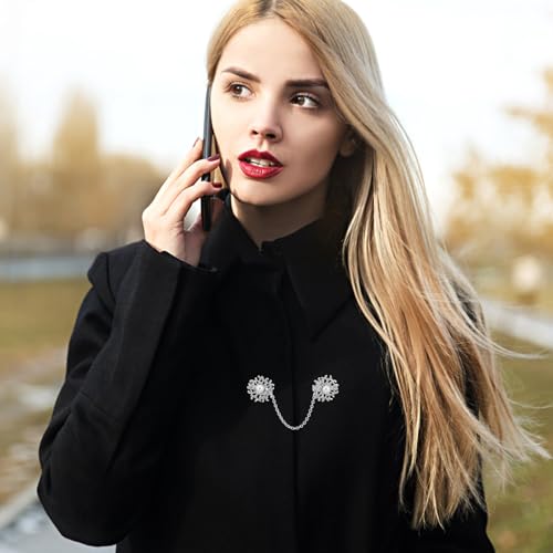 Image of Pearl Sweater Clip for Women:Silver Alloy Cardigan Link Buckle, Retro Collar Brooch for Sweaters, Dresses, Scarves, Jackets, and Coats