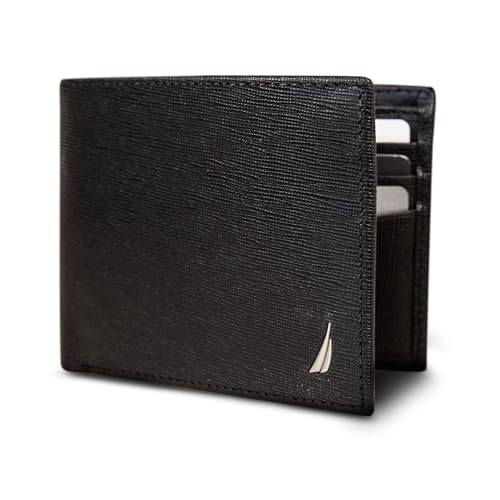 Image of Nautica Men's Bifold Leather Wallet | RFID Blocking | ID Window | Card Slots | Organization | Durable | Stylish