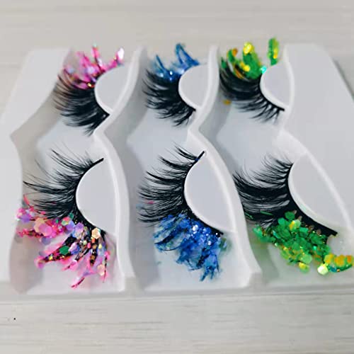 Fake Eyelashes, Mink Lashes For Women Ladies, Colored Fake Eyelashes For Girls, False Eyelashes Dramatic 9Th Generation 9 D False Lashes For Festival Cosplay Fake Eyelashes 3 Pairs (Half Color) #TOP4