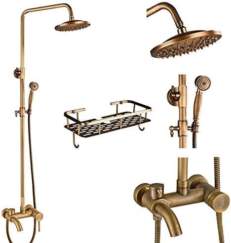 CWCQGH Antique Brass Shower Faucets Set 8'' Rainfall Shower Commodity Shelf Dual Handle Mixer Tap Swivel Tub Spout Bath Shower,Type B Without Shelf,Type B Without Shelf