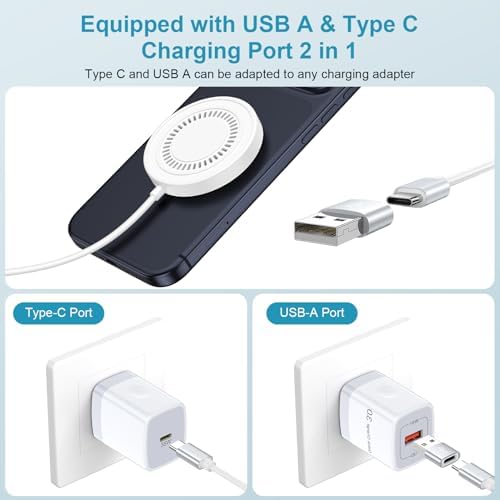 Magnetic iPhone Wireless Charger Fast Charging Pad for MagSafe Charger for iPhone 17 Pro Max Air 16e 16 Pro Max 16 Plus 15 14 13 12, 15W Wireless MagSafe Charging Pad with Type C+USB A Charging Ports - 2