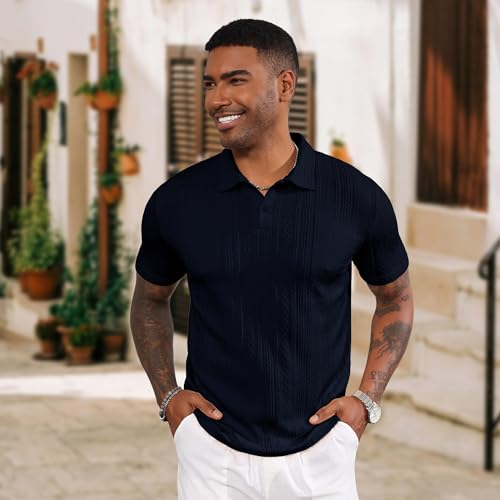 LOGEEYAR Mens Knit Polo Shirts Short Sleeve Regular Fit Textured Polo T-Shirts Summer Casual Collared Golf Shirts4
