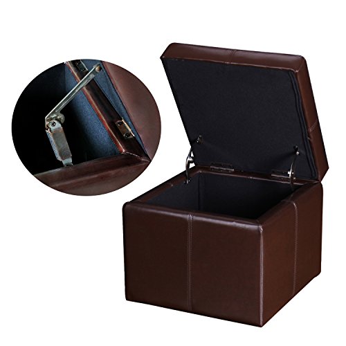 Joveco 17.5" Storage Ottoman Bonded Leather Square Cube Footrest (Reddish Brown) #TOP4