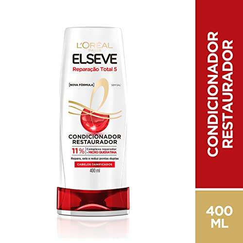 Condicionador Reparação Total 5+ Condicionador Elseve L'Oréal Paris 400 ml, L'Oréal Paris, Bege, 4