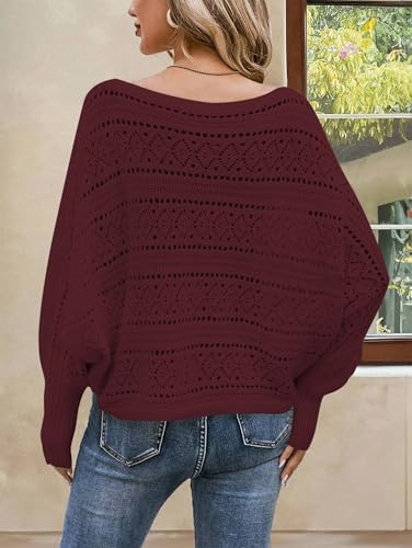 Image of Cakulo Womens Off Shoulder Sweater Top Fall Outfits Fashion 2025 Oversized Knit Batwing Long Sleeve Crochet Pullover Sweaters