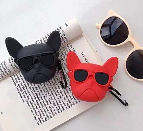 Image of for Airpods Pro 2019 Pouch Case Cover Headphones Soft Silicone Cartoon Character Cover with Keychain, 360-degree Protection (Bulldog Black)