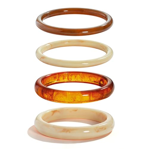 4Pcs Multicolor Acrylic Resin Bangle Bracelet Set for Women Vintage Acetate Mottled Stackable Bangles Trendy Simple Geometric Round Bracelets