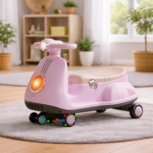 Image of Baybee Gliddo Baby Swing Car for Kids with LED Lights & Music | 360 Steering Twister Push Ride On with Wide Seat, Storage & Smooth Glide | Wiggle Magic Car for Boys & Girls Aged 3+ Years (Pink)