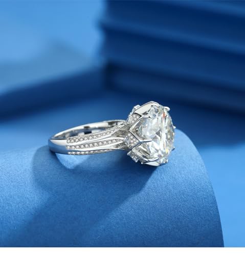 10ct Round Cut Moissanite Engagement Rings for Women D Color VVS1 Diamond Rings S925 Sterling Silver Moissanite Wedding Bands with Certificate3
