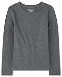 The Children's Place Girls' Single Long Sleeve Layering Tee, Dk Heather Gray, X-Large