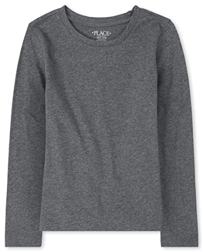 The Children's Place girls Long Sleeve Layering Tee T Shirt, Dk Heather Gray, X-Small US