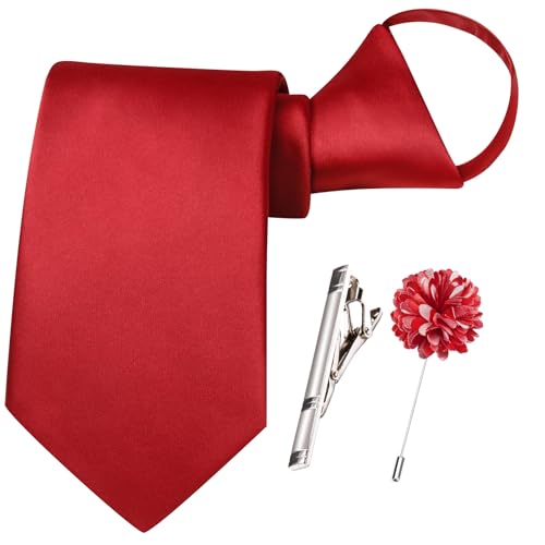 Image of Hi-Tie Pretied Boys Ties Solid Color Kids Adjustable Necktie Lapel Pin Clip Set Age 8-12 Wedding School Graduation