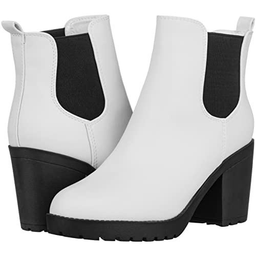 ILLUDE Women’s Ankle Boots Chelsea Bootie Chunky Block Heel Round Toe Boot4