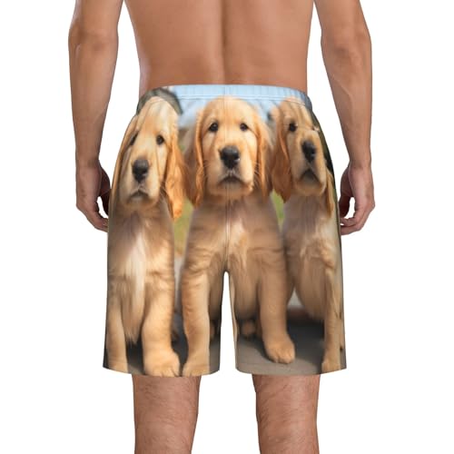 Three Cute Little Dogs Men's Beach Pants-Quick-Dry & Comfortable Mens Beach Shorts for Men, Perfect for Surfing and Everyday Wear White3