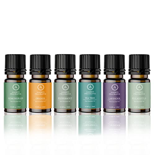 Aakriti Essential Oil Set in Gift Box | Safe for Diffusers, Massage, Aromatherapy, Candle Making, Skin & Hair Care in 10mL Glass Bottles (Set 1)… Cover