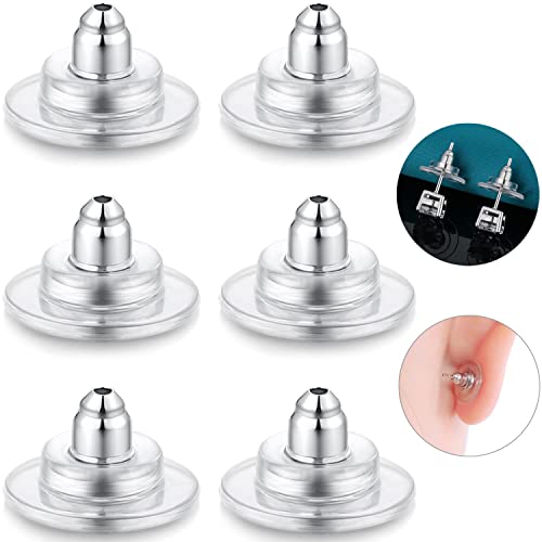 3-Pairs 925 Sterling Silver Earring Backs Replacements for Diamond Studs 14K White Gold Plated Hypoallergenic Secure Earring Backs (White Gold)